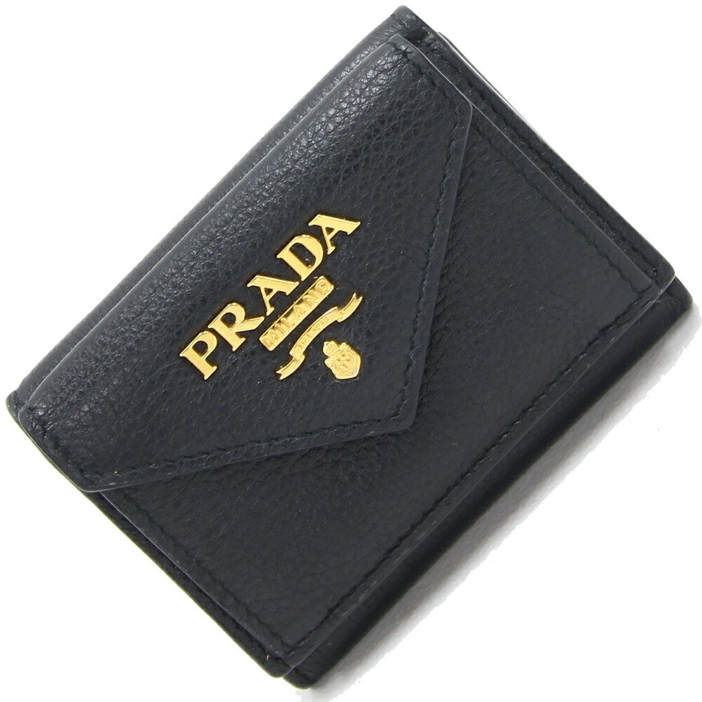 PRADA Tri-fold Wallet 1MH021 Black Red Leather Compact Women's - Picture 1 of 10